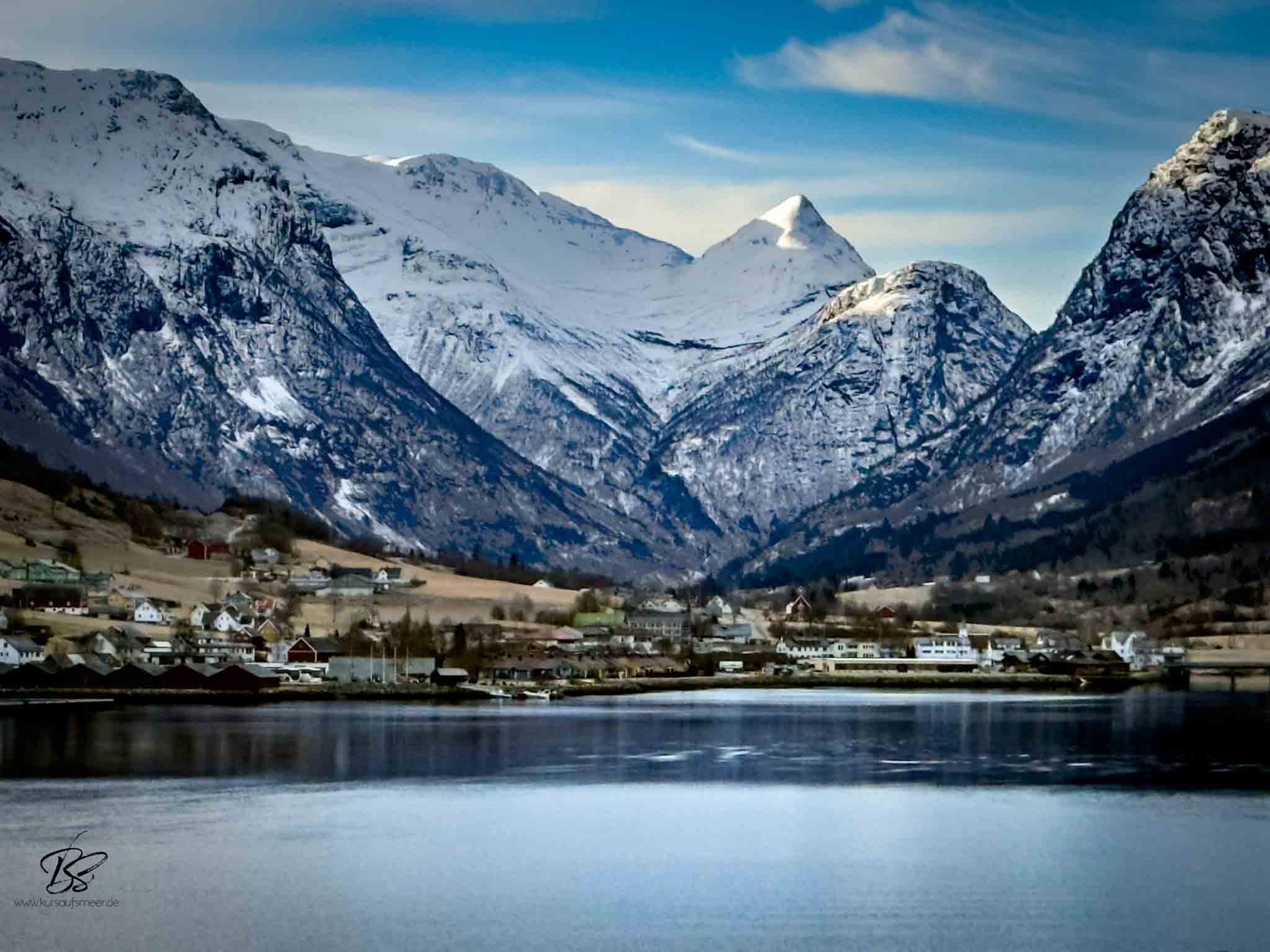 Olden fjord village and Briksdalsbreen glacier, Norway