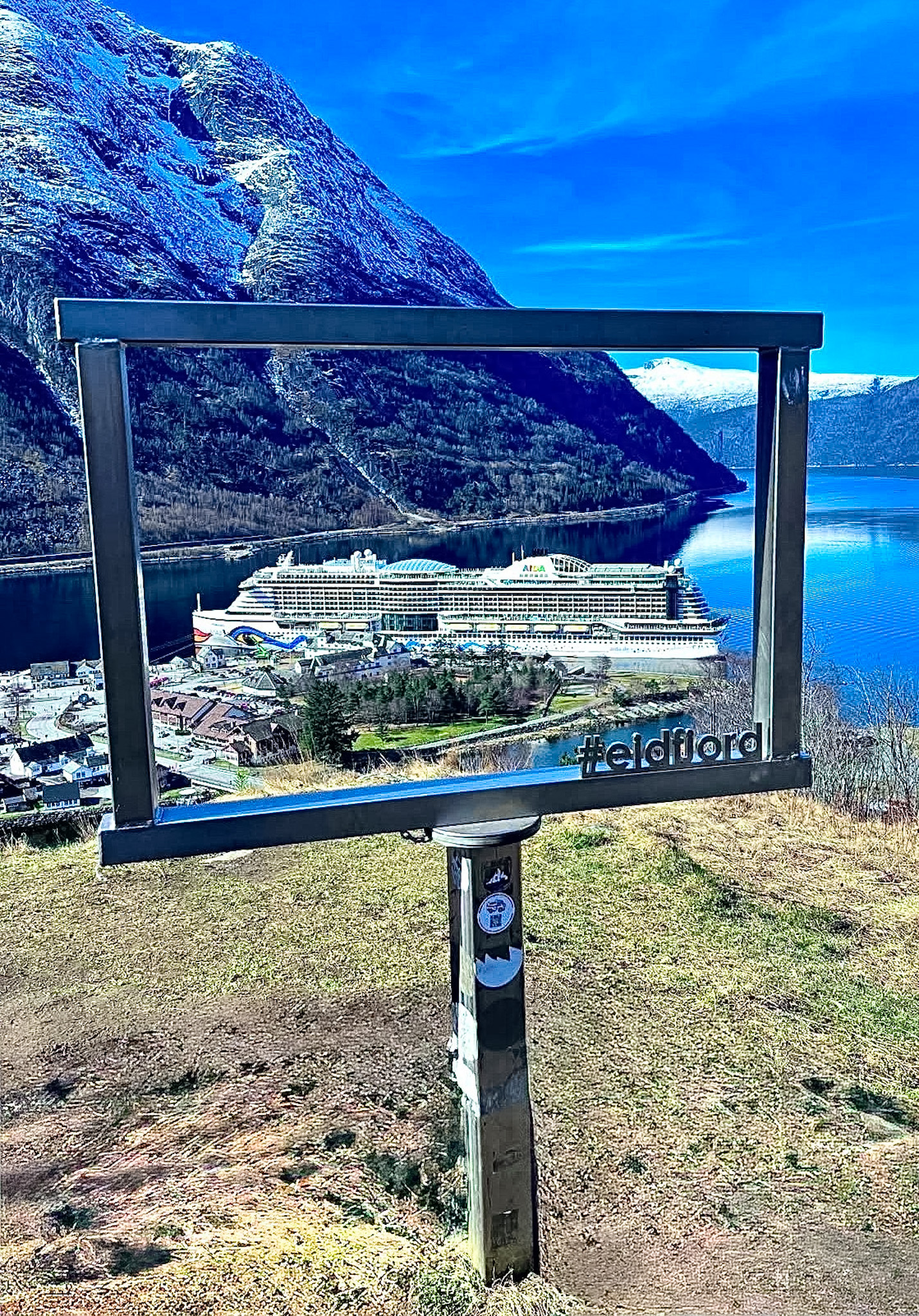 Panoramic viewpoint above Eidfjord village looking over the Hardangerfjord