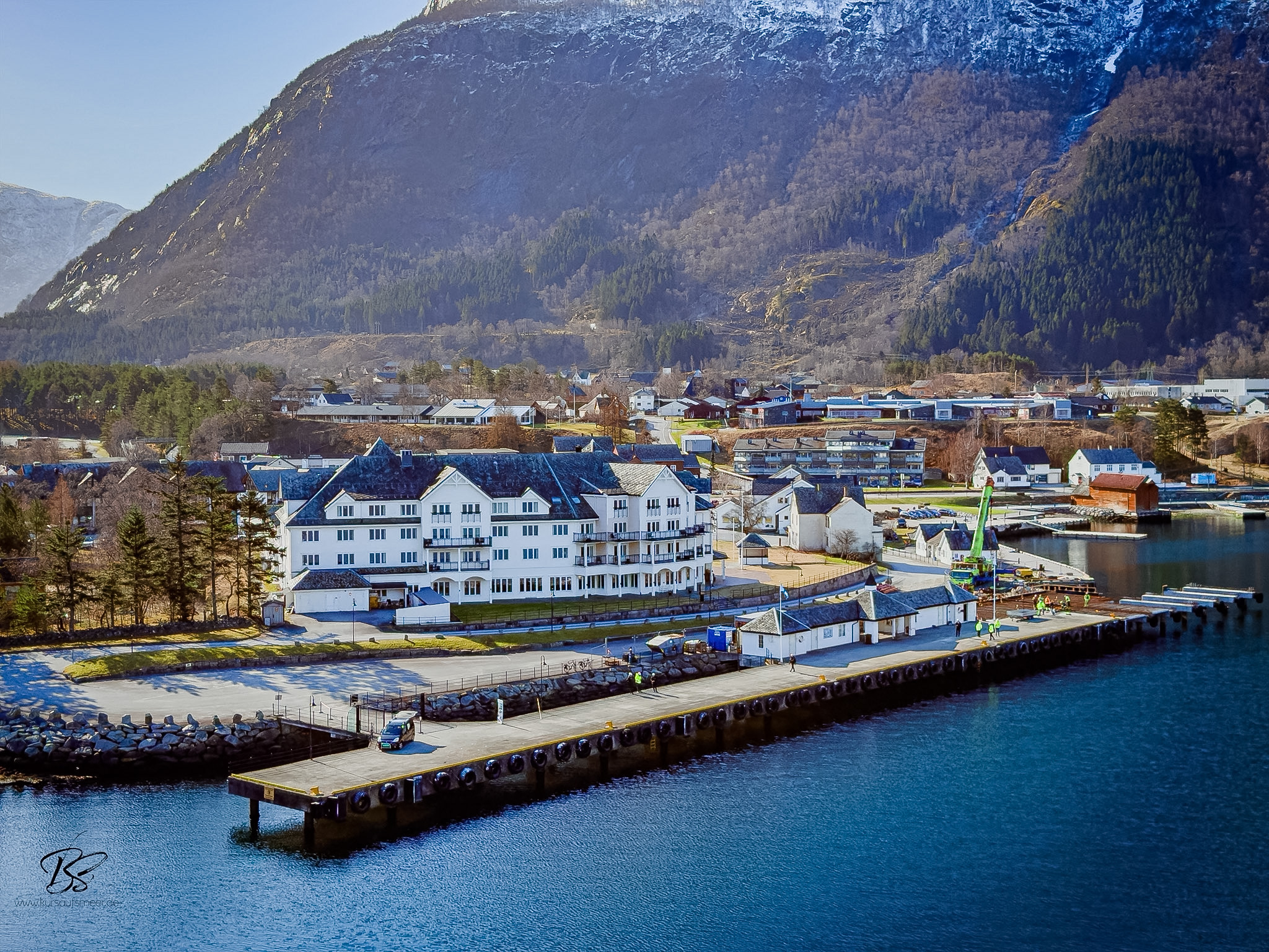 Eidfjord waterfall and hardangerfjord view, Norway